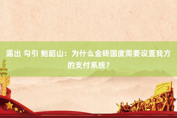 露出 勾引 鲍韶山：为什么金砖国度需要设置我方的支付系统？