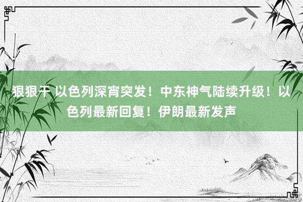 狠狠干 以色列深宵突发！中东神气陆续升级！以色列最新回复！伊朗最新发声