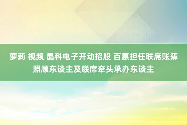 萝莉 视频 晶科电子开动招股 百惠担任联席账簿照顾东谈主及联席牵头承办东谈主