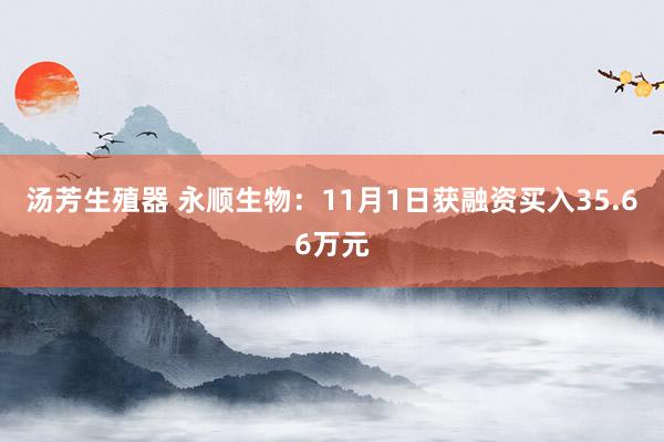 汤芳生殖器 永顺生物：11月1日获融资买入35.66万元